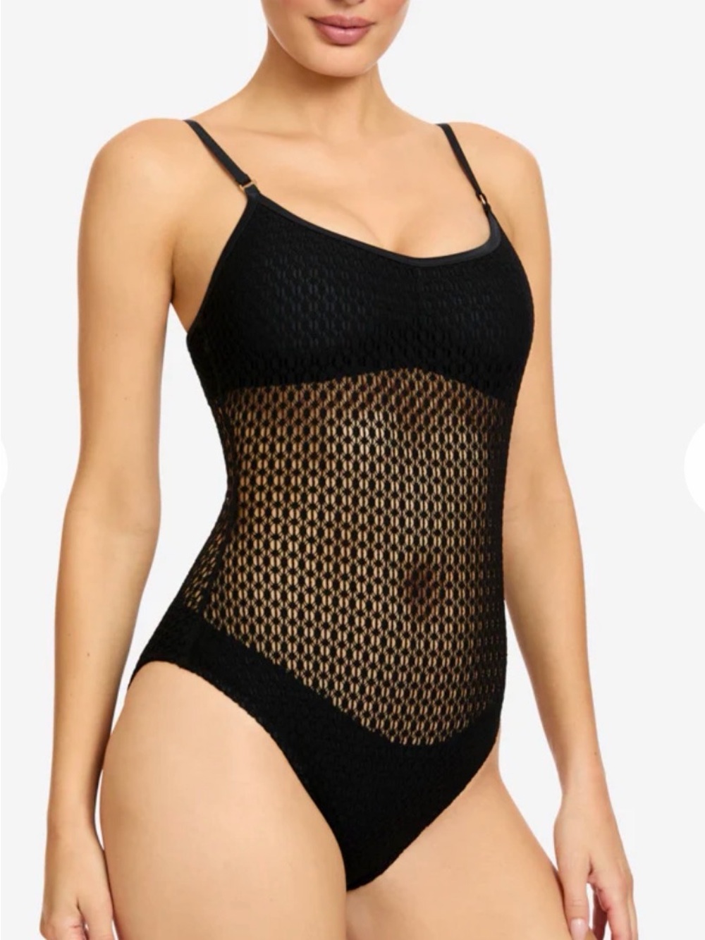 NWT Robin Piccone Black Crochet One-Piece Swimsuit